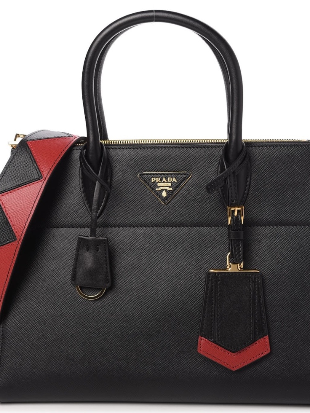 Authentic Prada Saffiano City Calfskin Greche Paradigme Bag Black Fuoco